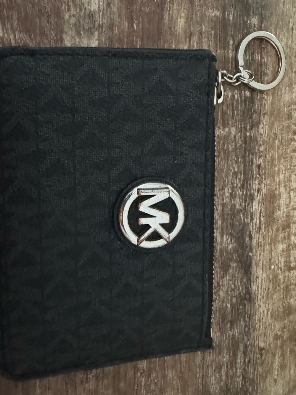 Michael Kors Black Monogram Zip Card Case with Keyring